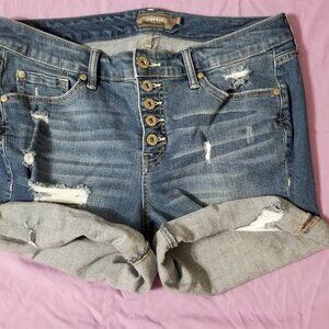Torrid Distressed Multi Button Medium Wash Denim Jean Shorts 14